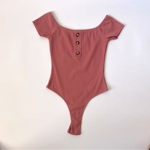 Orange Kiss Ribbed Bodysuit Dusty Pink M
